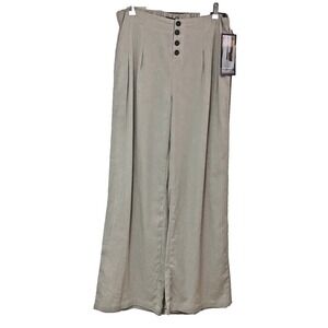 NWT Soundstyle Womens 12 Tall Linen‎ Blend Wide Leg Pants Boho Pockets 33 x 33